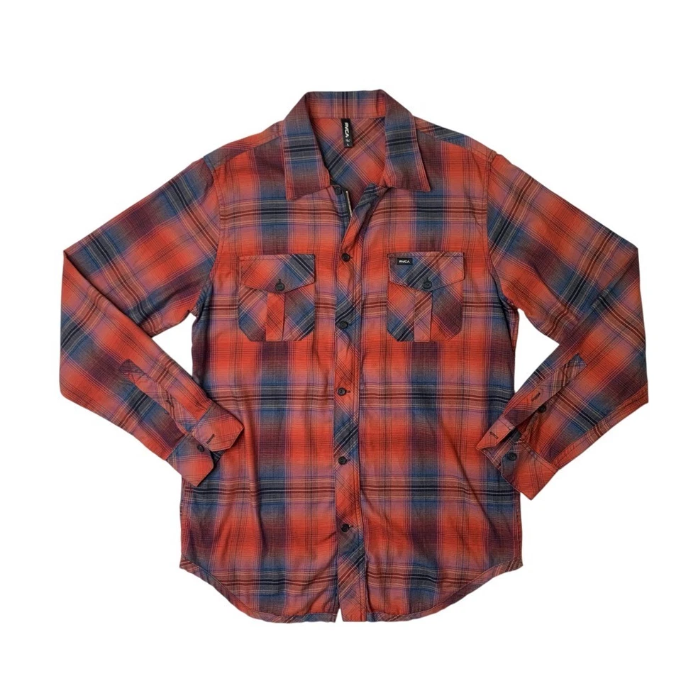 Camisa RVCA Para Hombres L Grande Abotonada Cremallera Completa Manga Larga Cuadros Franela Bolsillos Foto 1 de 4