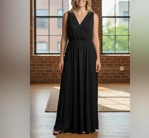 Nuevo con etiquetas Maxi Vestido Banana Republic Goddess Negro Cuello en V Bolsillos Elásticos Mediano - Imagen 1 de 5