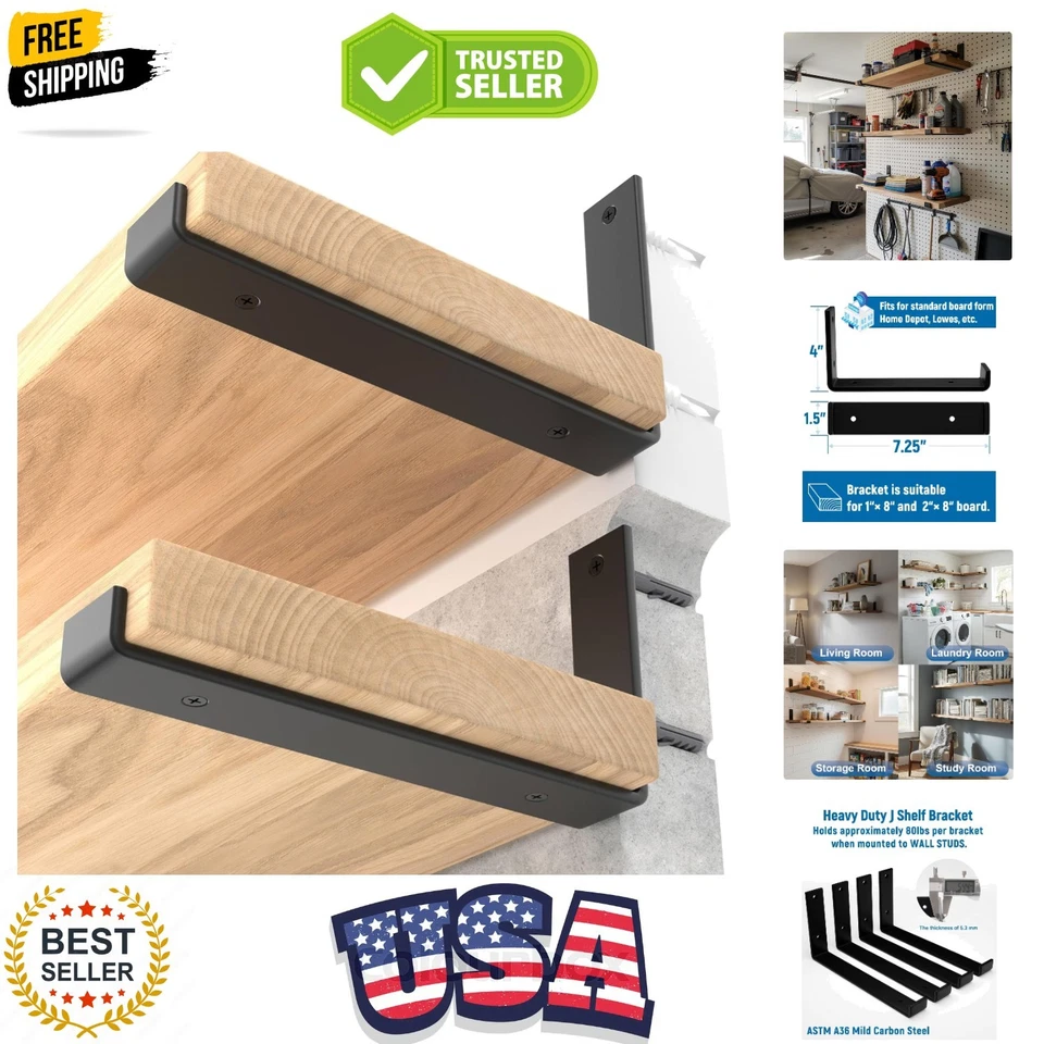 LEOPO Shelf Brackets for 8 inch Shelves Floating 7.25"-6 Pack Black