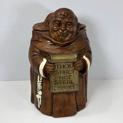 Vintage Friar Tuck Cookie Jar Thou Shall Not Steal by Treasure Craft Made in USA - Image 1 of 4