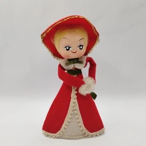 Vtg MCM Rene D Lyon Christmas Tree Topper Figurine Lady Caroler Felt Cardboard  - Picture 1 of 14