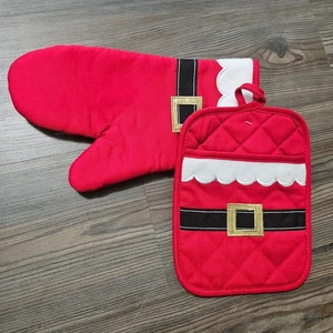 Red Santa Claus Outfit Oven Mitt and Pot Holder Set Christmas Kitchen Decor NWT - Picture 1 of 16