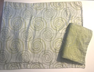 CRATE & BARREL Mirage Pillow Shams Set 2 Green Gray 20x26" Swirl Reverable EUC - Image 1 of 4