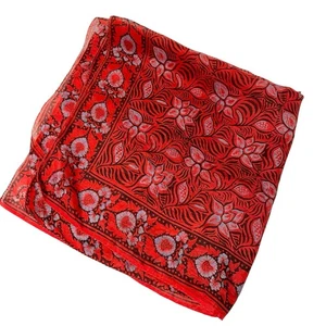 Vintage 100% Pure Silk Marco Polo by Malani Floral Square Scarf Red - Picture 1 of 5