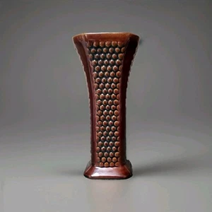 8.25" Tall Vintage Royal Haeger Pottery Square Vase Dark Brown Textured - Picture 1 of 7