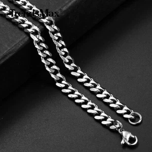 5mm 16-36" Silver Stainless Steel Curb Cuban Chain Necklace Choker for Men Women - Picture 1 of 16
