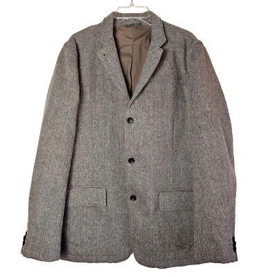 Banana Republic Men's Tweed Outdoor Coat Jacket LARGE Brown Herringbone Pockets - Image 1 of 4