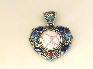CHINESE HANDMADE SILVER PLATED CLOISONNE INLAY WHITE TURQUOISE PENDANT X21256 - Picture 1 of 1