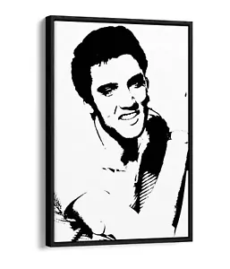 ELVIS PRESLEY KING OF ROCK -FLOAT EFFECT CANVAS WALL ART PRINT- BLACK & WHITE - Picture 1 of 12