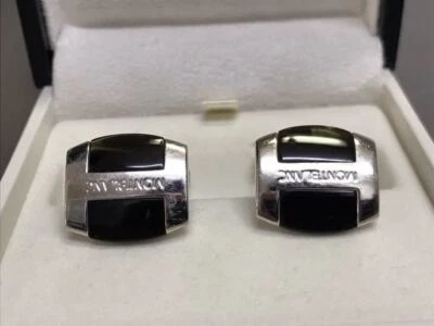 Montblanc Onyx SV925 Gemelos Negro Plata Logo Para hombres Accesorios Traje Negocios Foto 1 de 4