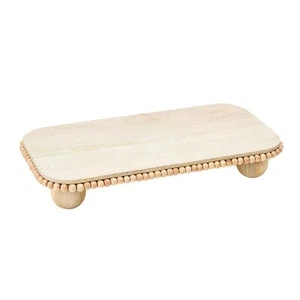 Mango Beads Modern Footed Serving Tray/Decorative Wood Dessert Table, Natural... - Picture 1 of 8