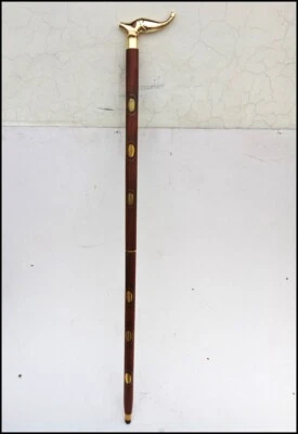 Cabo de cabeça de elefante de latão maciço designer vintage bengala de madeira presente - Imagem 1 de 4