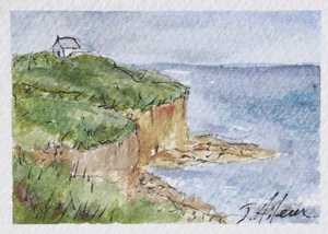 ACEO Watercolor Painting Scottish Coastal Seascape and House II Signed Original - Picture 1 of 2