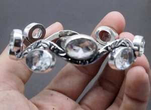 White Topaz Gemstone 925 Sterling Silver Jewelry Cuff Bracelet Adjustable - Picture 1 of 9