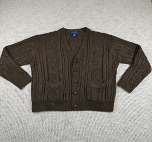 Cardigan maglione vintage Towncraft uomo XL marrone maglia grossa cavo anni 90 acrilico - Foto 1 di 9