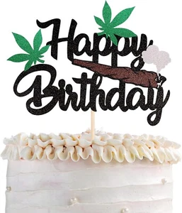 1 pieza adorno de pastel de cumpleaños brillo 420 tema de cumpleaños selección de pasteles maceta hojas de hierba - Imagen 1 de 7