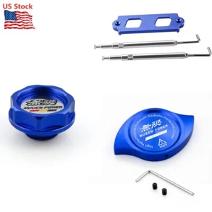 Mugen Blue Engine Oil Filler Cap+Radiator Cap+Battery Tie Down - Picture 1 of 12