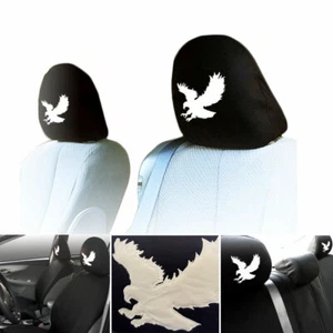 Pair Black Cloth Car Truck SUV Seat Headrest Cover Embroidery Eagle Design  - Picture 1 of 8