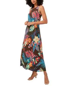 Vince Camuto  Printed Crewneck Back Keyhole Sleeveless Dress - Rich Black S - Picture 1 of 3