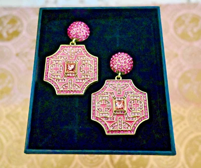 New $100 HEIDI DAUS Lattice Rose Crystal Enamel Drop Earrings Omega - Image 1 of 4