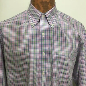 Camisa de algodón Brooks Brothers M multicolor a cuadros con botones sin planchar - Imagen 1 de 4