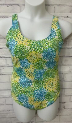 L.L. Bean Plus Sz 18 One Piece Swimsuit Slimming UPF 50 Blue Green Floral - Image 1 of 4