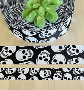 7/8 & 1.5" (1 YD) Skull Grosgrain Ribbon Halloween Skull Ribbon - Picture 1 of 1