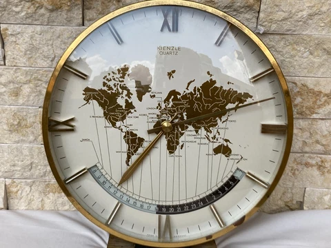 Huge KIENZLE World Time Zone Heinrich Muller design Table Clock 1960's Germany Cover