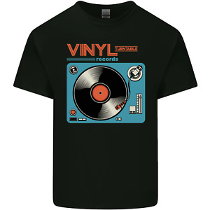 Retro Vinyl Records Turntable DJ Music Mens Cotton T-Shirt Tee Top
