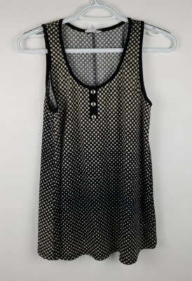 The Robin's Nest Maternity Tank Top 1/4 Button Black & White Dots Womens Size M - Image 1 of 4