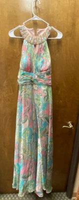 Women s  Cachet  sleevless pastel prints long evening gown. Size 8. Prev. Owned( - Image 1 of 2