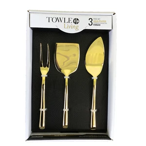 TOWLE Living 3 Piece Gold Plated Stainless Steel Set Forged Cheese Set - Picture 1 of 3