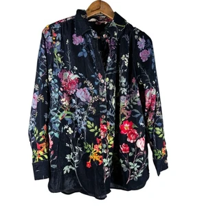 Top Soft Surroundings para mujer de terciopelo floral oscuro con botones talla PM Boho Cottagecore - Imagen 1 de 7