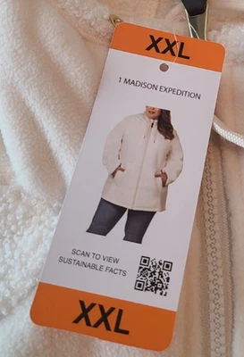 1 Madison Expedition Women’s Teddy Full Zip Jacket with Hoodie, White XXL - Image 1 of 4