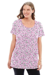 Woman Within Plus Size Perfect Printed Short-Sleeve Scoopneck Tee - Picture 1 of 19
