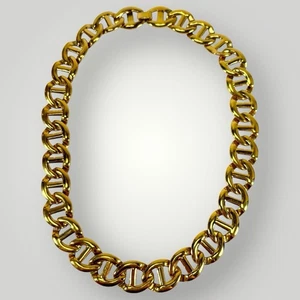 Vintage Gold Tone Smooth Large Link Statement Necklace - Picture 1 of 4