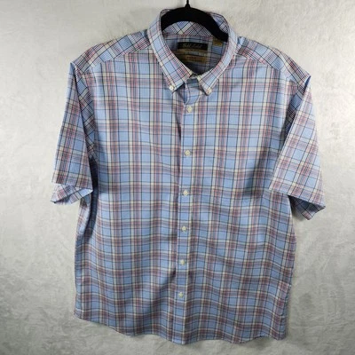 Roundtree Yorke Gold Label Shirt Mens L Blue Check Stretch Non-Iron Trim Fit New - Image 1 of 4