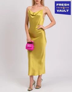 RRP€149 8 Silk Satin Midi Slip Dress IT40 US4 UK8 S Open Back Strappy Cowl Neck - Picture 1 of 7