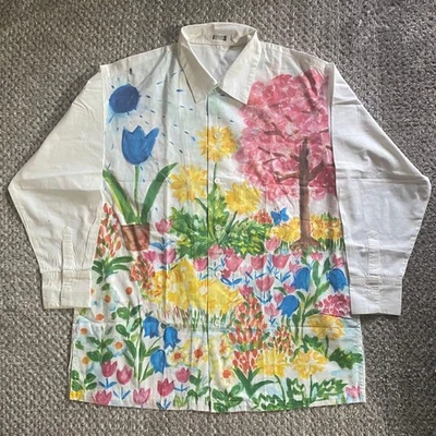 Camisa Issey Miyake Floral Branca Tamanho M Do Japão - Imagem 1 de 4