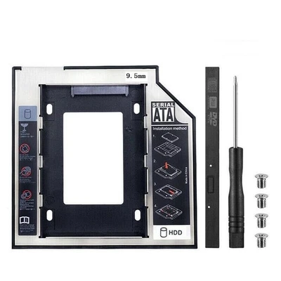 9.5mm Universal For SATA 2nd HDD SSD Hard Drive Caddy CD/DVD-ROM Optical Bay - Image 1 of 4