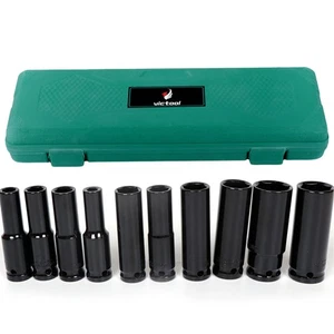 10PCS Deep Impact Socket Set 1/2 Inch High Carbon Steel Pneumatic Tools - Picture 1 of 21