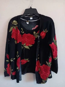 Elizabeth New York Sweater Set, 2-piece Top & Cardigan, Roses Women's Size... - Picture 1 of 8