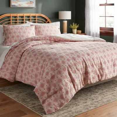 Full/Queen Ivory/Pink Yarn Dye Ikat Comforter and Sham Set - Threshold - Image 1 of 3