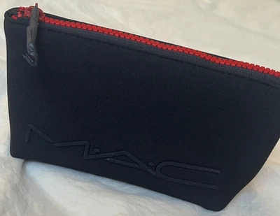 MAC Black Neoprene Cosmetic Makeup Bag with Red Zipper Medium Size - Image 1 of 4
