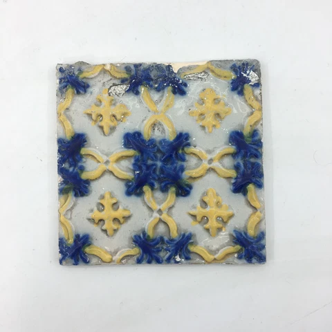 Antique Portuguese Relief Tile Flowers Blue & Yellow from Porto, Portugal Cover