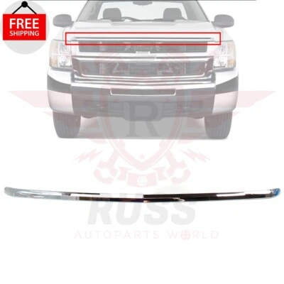 New Front Grille Hood Molding Trim Chrome Fits 2007-2010 Chevy Silverado 2500HD - Image 1 of 4