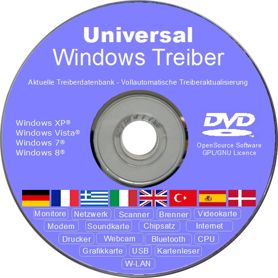 NEU bei eBay: UNIVERSAL Treiber DVD CD für Windows 8 7 Vista XP Brenner Drucker - Bild 1 von 2