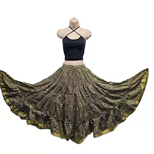 Silk Blend Sari 6/7 Yard Skirt Belly Dance Boho Tiered One Size 6 8 10 12 14 16 - Picture 1 of 8