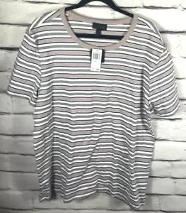 Camisa manga corta a rayas blanca/malva/negra Magaschoni para hombre talla XL nueva con etiquetas - Imagen 1 de 5