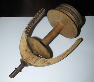 Antique primitive wooden spinning wheel flyer bobbin spool  Europe Lithuania - Image 1 of 4